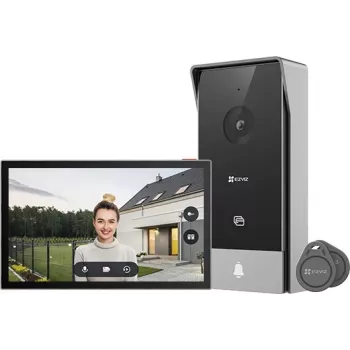 EZVIZ CS-HP5 Video-Gegensprechanlage, 7-Zoll-Touchscreen (17,8 cm), 2-Draht, 1080p (2MP), WLAN, RFID-Zutritt, IR-Nachtsicht, wasserdicht, schwarz/silber