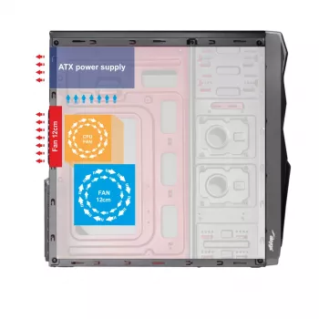 Akyga AK939BL Midi-Tower-PC-Gehäuse, ATX / Micro-ATX / Mini-ITX, 2x USB 2.0, ohne Netzteil, schwarz