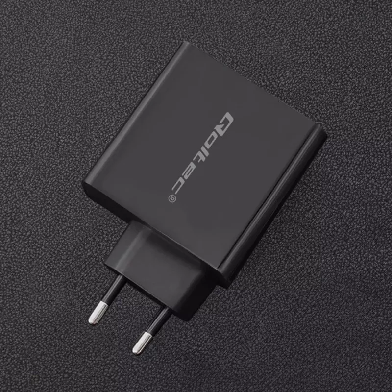 Qoltec 51716 Wandladegerät 63 W, USB-C PD + USB QC 3.0, 5-20 V 1,5-3 A, Schwarz