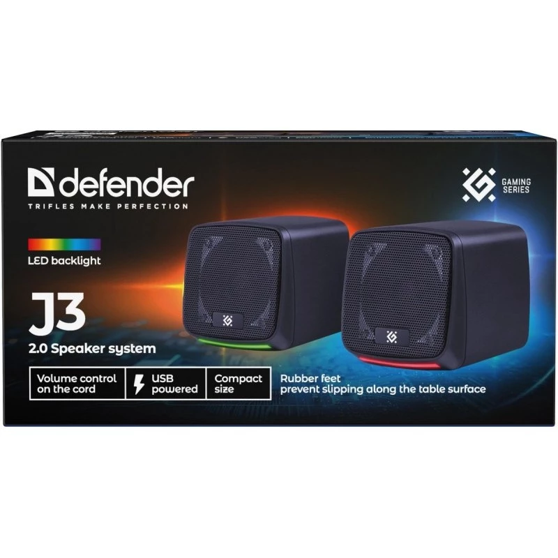 Defender J3 2.0 PC-Lautsprecher, 6 W, LED, USB-Stromversorgung, AUX, 90–20000 Hz, Schwarz