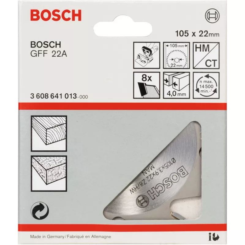Bosch 3608641013 Schlitzfräser, 105 x 22 mm, 8 Zähne, für GFF 22 A