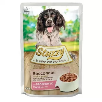Nassfutter für Hunde STUZZY Pies Szynka Sos Saszetka 100 g — Schinken in Sauce, einzelner 100-g-Beutel
