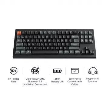 Mechanische Tastatur Keychron V3 Ultra 8K – Kabel & Bluetooth, QWERTY, RGB, Schwarz