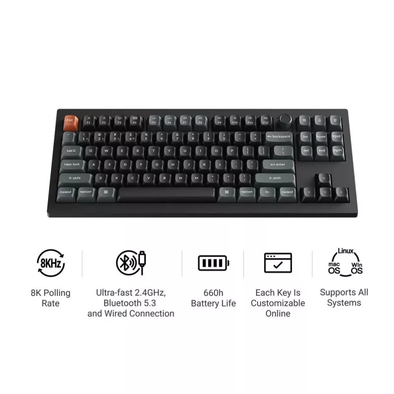 Mechanische Tastatur Keychron V3 Ultra 8K – Kabel & Bluetooth, QWERTY, RGB, Schwarz