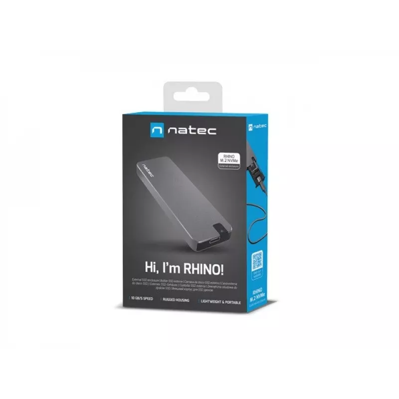 Natec Rhino NKZ-1953 M.2-NVMe-SSD-Gehäuse, USB-C 3.2 Gen 2 10 Gbit/s, M.2 2230/2242/2260/2280, bis zu 2 TB, Aluminium