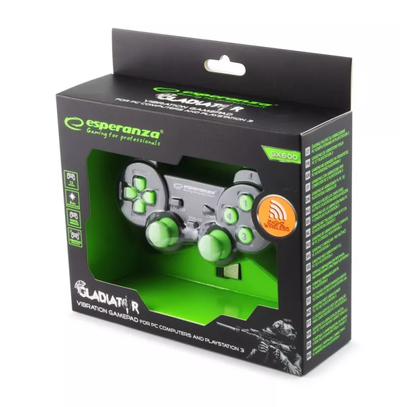 Esperanza Gladiator EGG108G kabelloses Gamepad, 2,4 GHz, PC/PS3, Schwarz/Grün