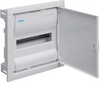 Hager Volta VU12NE Unterputz-Verteiler, 1 Reihe, 12 Module, IP30, Metalltür, 348×356×98 mm, weiß