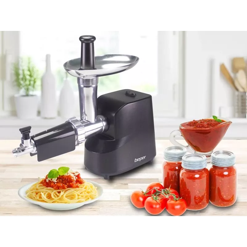 Beper P102ROB200 elektrischer Fleischwolf mit Tomatenpresse, 1200 W, Schwarz