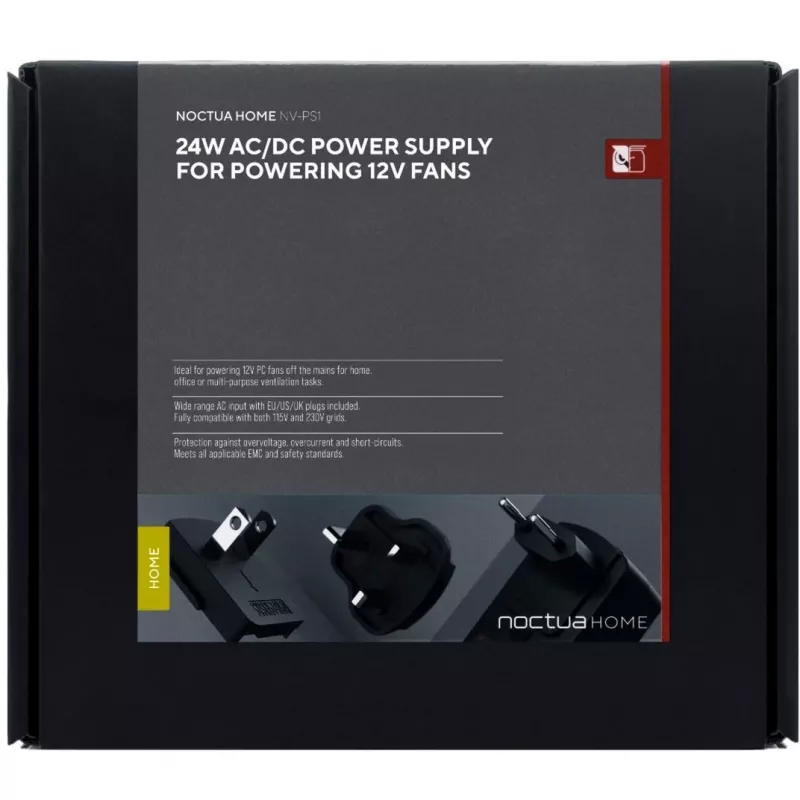 Noctua NV-PS1 Netzteil, 115/230 V AC auf 12 V DC, für 12-V-Lüfter, Schwarz