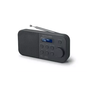Tragbares Radio muse M-109 DB — DAB+ / FM (87,5–108 MHz), PLL-Tuner, LCD, Batterie/Netz, schwarz