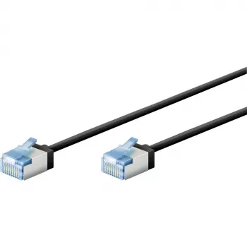Goobay Ultra-Flexible CAT 6A Patchkabel schlank U/FTP schwarz – extra-kurzer Stecker (74317)