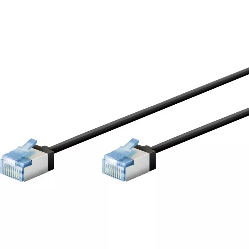 Goobay Ultra-Flexible CAT 6A Patchkabel schlank U/FTP schwarz – extra-kurzer Stecker (74317)