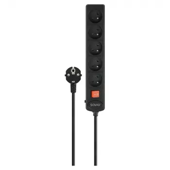 Steckdosenleiste SAVIO LZ-18 — 5-m-Kabel, 5 Schutzkontakt-Steckdosen, Innenbereich, Schwarz, 10 A, 50 Hz