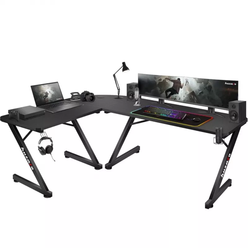 Huzaro Hero 7.0 Eck-Gaming-Computertisch, rechteckig, Carbonfaser, Aluminium, 154×48×72,5 cm, schwarz