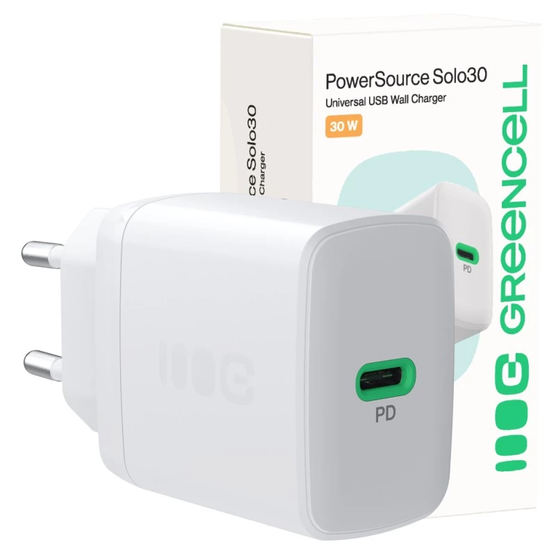 Netzteil Green Cell PowerSource Solo30 30W Weiß — USB-C-Ladegerät, 30 W Ausgangsleistung