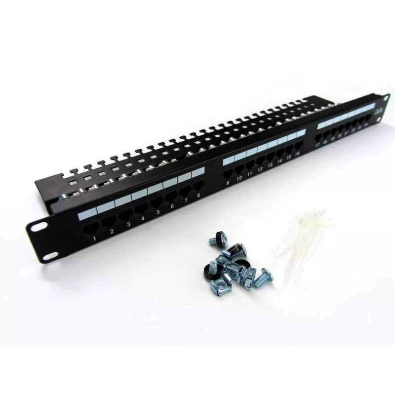 Digitus DN-91524U-EC 19" 24-Port Cat5e U/UTP Patchpanel, 1U, mit Kabelführung, Schwarz
