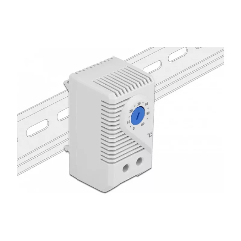 Delock 66823 Thermostat mit Öffner-Kontakt für Hutschiene, grau