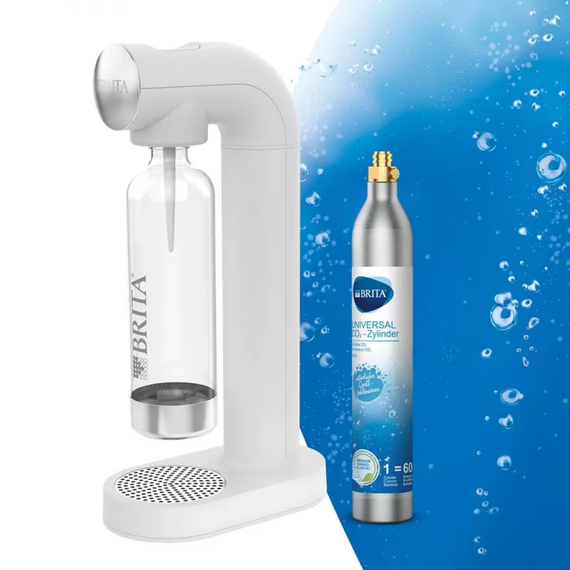 BRITA sodaONE Wassersprudler mit 1-l-PET-Flasche und CO2-Zylinder, bis zu 60 l pro Zylinder, weiß