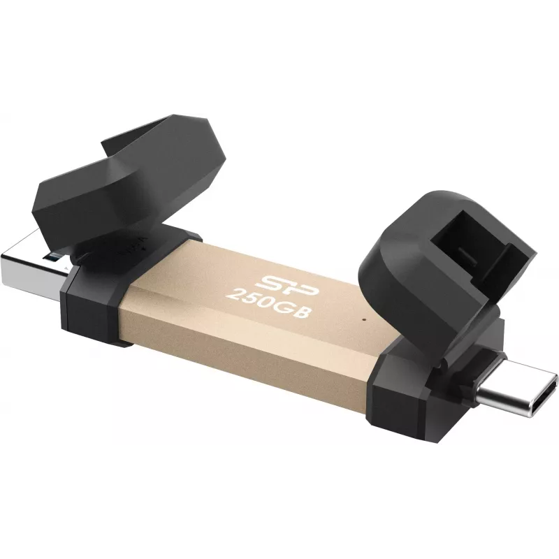 Silicon Power DS72 portable Stick-SSD 250 GB, USB 3.2 Gen 2, USB-A/USB-C, Gold