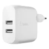Belkin BOOST CHARGE - Netzteil - 24 Watt - QC 3.0 - 2 Ausgangsanschlüsse (USB) - Weiß (WCB002VFWH)