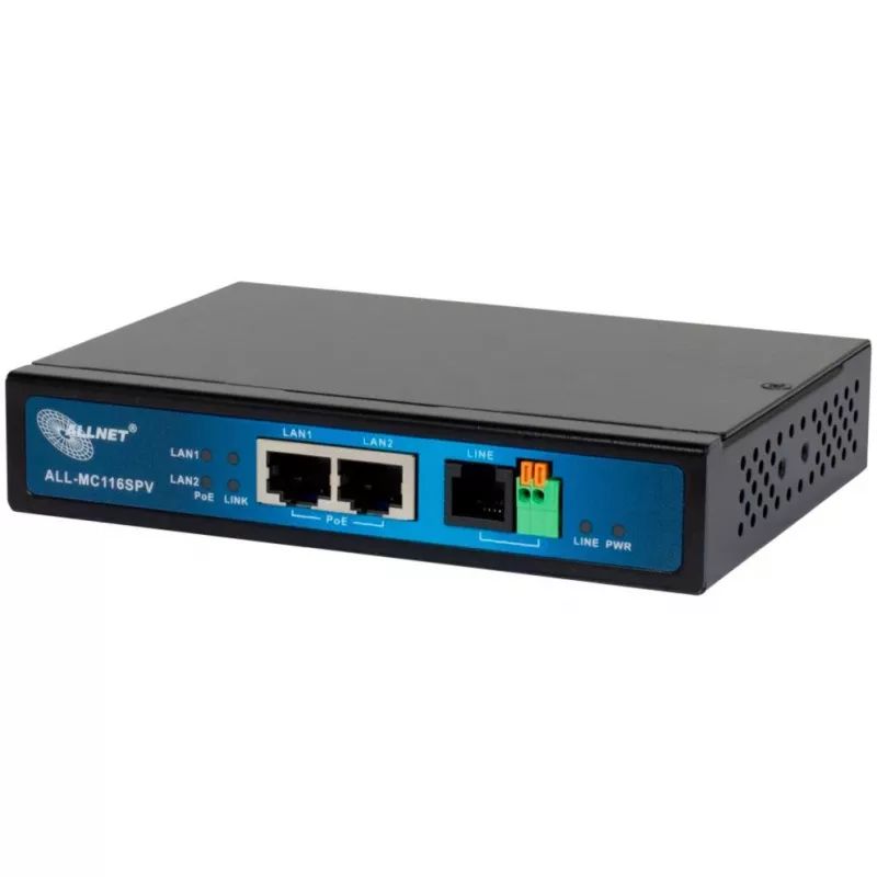 ALLNET ALL-MC116SPV-VDSL2 Punkt-zu-Punkt VDSL2-Vectoring-Bridge-Modem, 2x PoE-Ports IEEE 802.3at, unmanaged, Schwarz