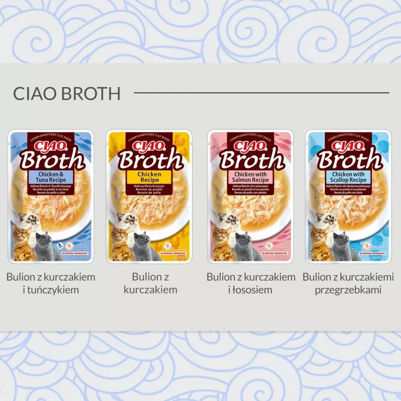 Nassfutter für Katzen INABA Ciao Broth Chicken 40 g Beutel — fleischige Flüssigkeit, getreidefrei, gluten‑ und sojafrei
