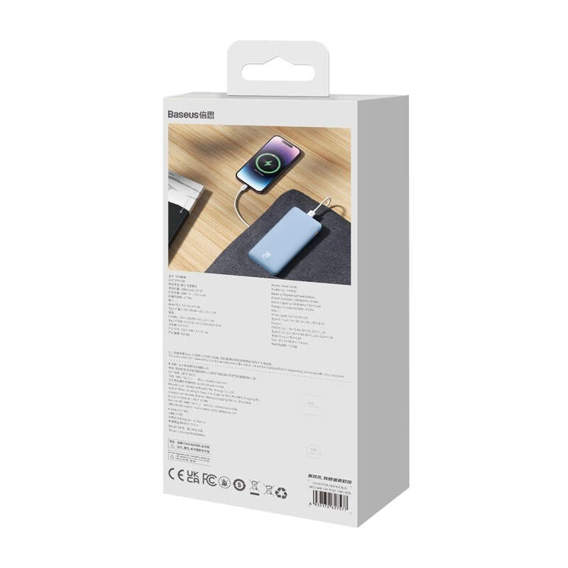 Tragbare Powerbank Baseus Airpow 10000 mAh, 20W, LiPo, USB-C + USB-A, blau
