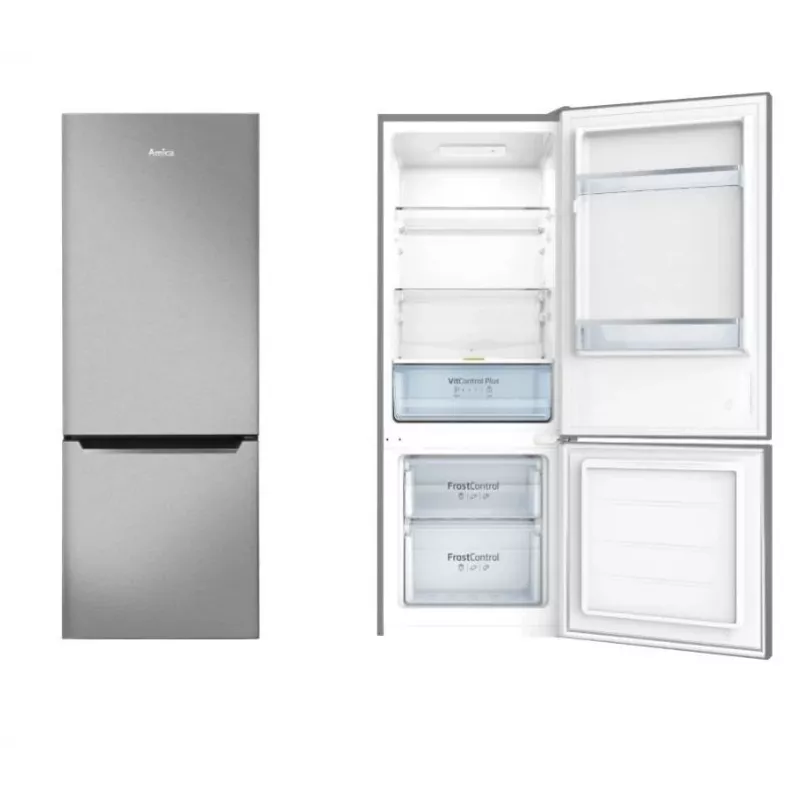 Amica FK244.4X(E) freistehende Kühl-Gefrier-Kombination, Gefrierfach unten, 153 l Kühlteil, 52 l Gefrierteil, FrostControl, Energieklasse E