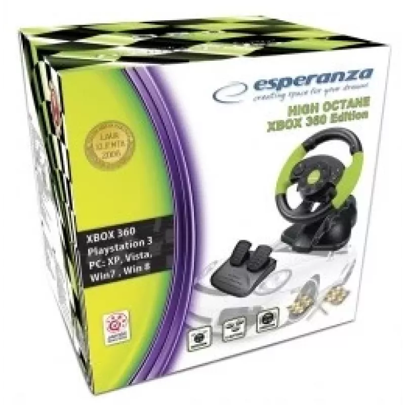 Esperanza EG104 High Octane Lenkrad mit Pedalen, PC/PS3/Xbox 360, Schwarz/Grün