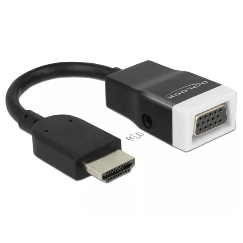 Delock 65587 Adapter HDMI-A Stecker auf VGA (D-Sub 15) Buchse mit Audio, schwarz/weiß