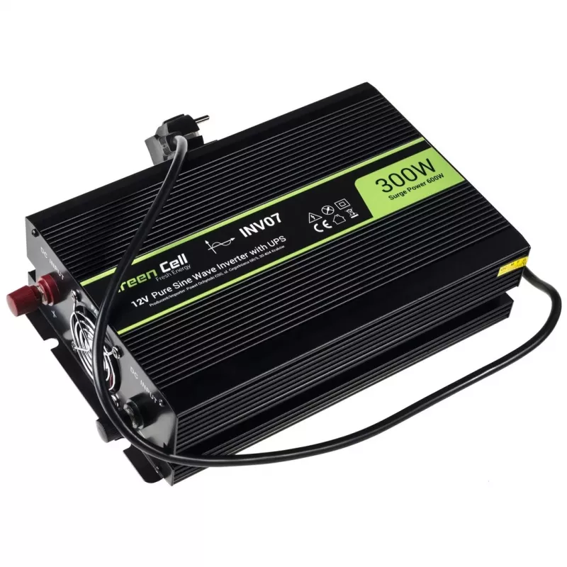 Spannungswandler Green Cell INV07, DC 12 V auf AC 230 V, 300 W, 50 Hz, Typ-C-Stecker, schwarz