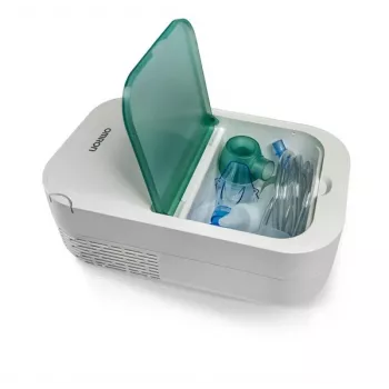 Tischvernebler Omron NE-C301-E — netzbetrieben, 12 ml Füllvolumen, Kindermaske und Mundstück, weiß