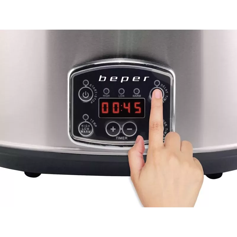 Beper BC.510 digitaler Slow Cooker, 4,5 l, 280 W, Edelstahl