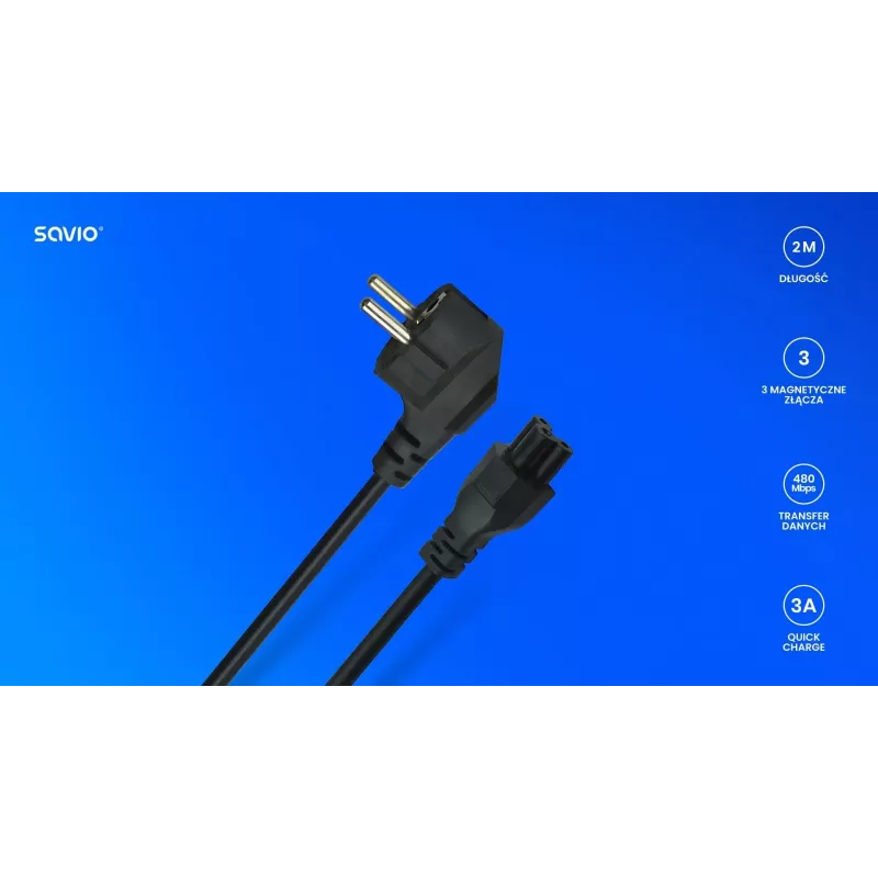 Savio CL-158 Netzkabel IEC C5 auf C/E/F-Stecker, 3 m, Schwarz