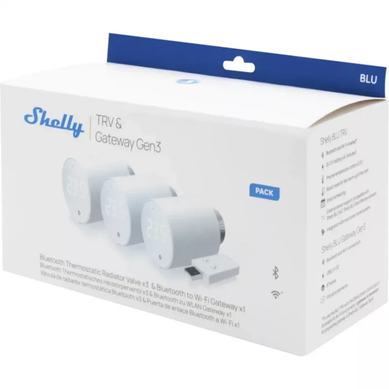 Shelly BLU TRV 3er-Pack mit BLU Gateway Gen3, Weiß