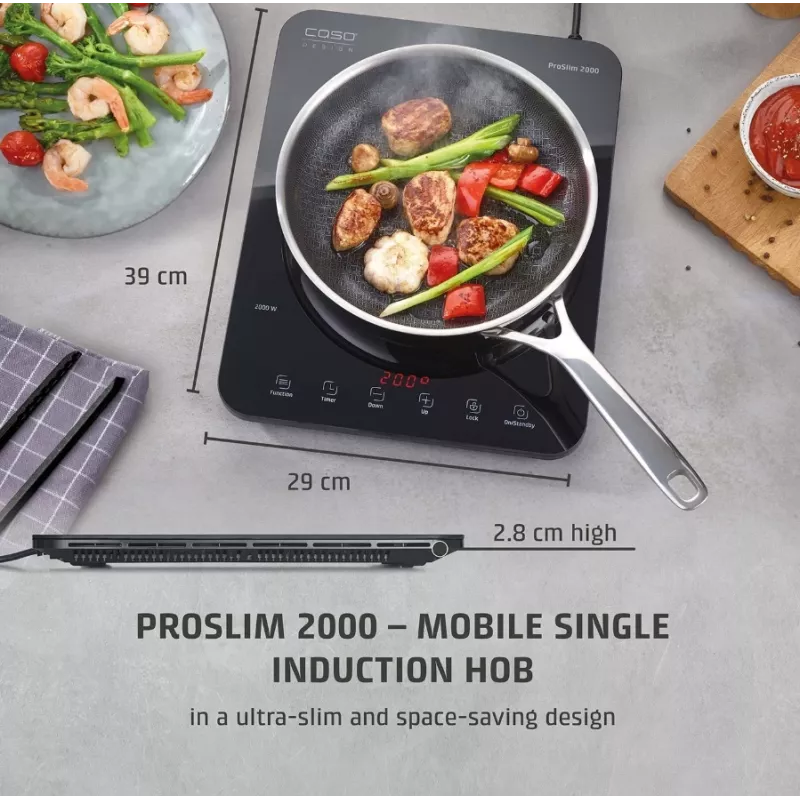 Caso ProSlim 2000 2236 Mobiles Einzel-Induktionskochfeld, Glas, Sensor-Touch, Schwarz