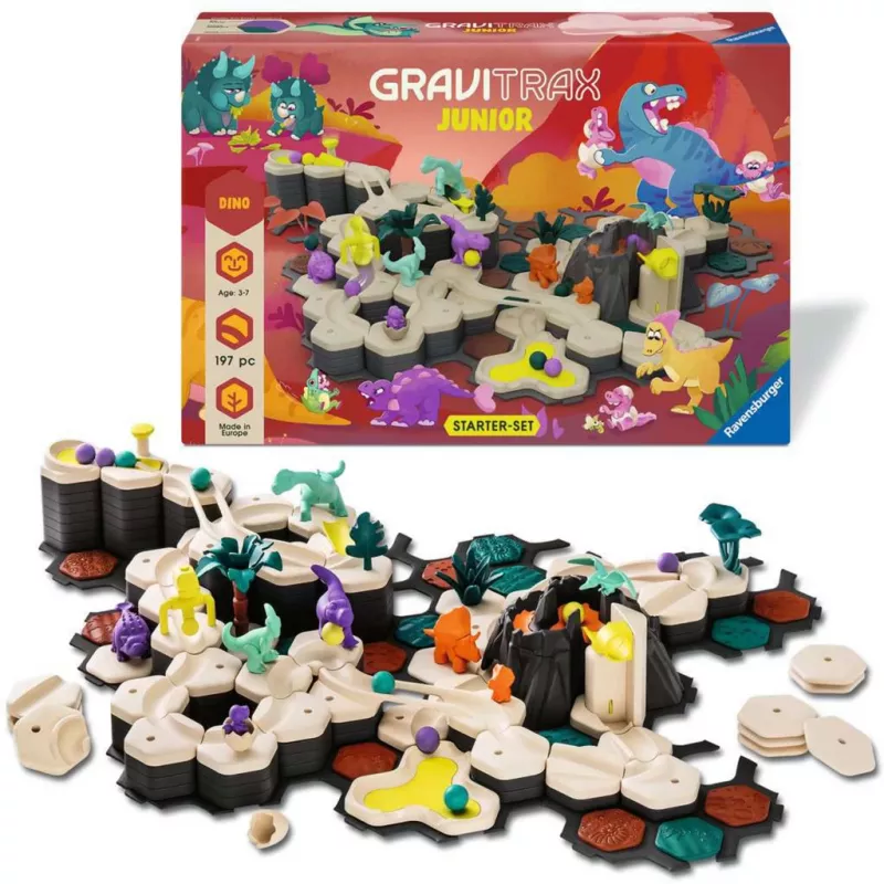 Murmelbahn Ravensburger GraviTrax Junior Starterset XXL Dino, Streckenbau für Kinder