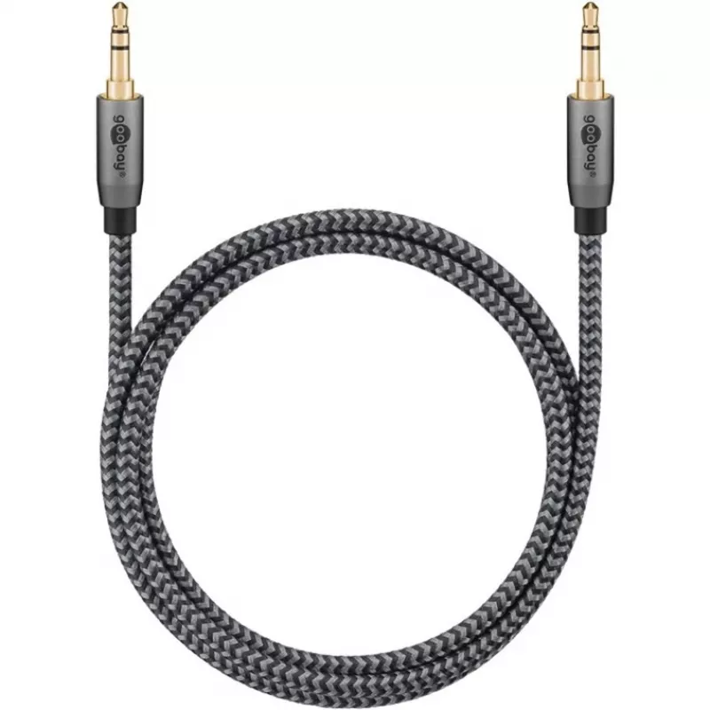 Goobay 65273 Plus 3,5-mm-Stereo-AUX-Audiokabel, 1 m, Schwarz/Silber