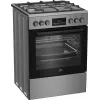 Freistehender Gas-Elektro-Herd BEKO FBM62330GXTN 60 cm, 4-Flammen-Gaskochfeld, 72 l Elektrobackofen, Energieeffizienzklasse A