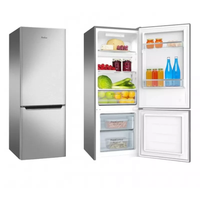 Amica FK244.4X(E) freistehende Kühl-Gefrier-Kombination, Gefrierfach unten, 153 l Kühlteil, 52 l Gefrierteil, FrostControl, Energieklasse E