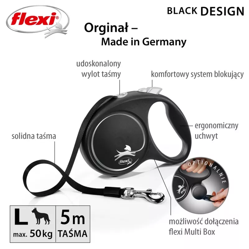 Flexi Black Design L 5 m Hundeleine mit Rollmechanismus