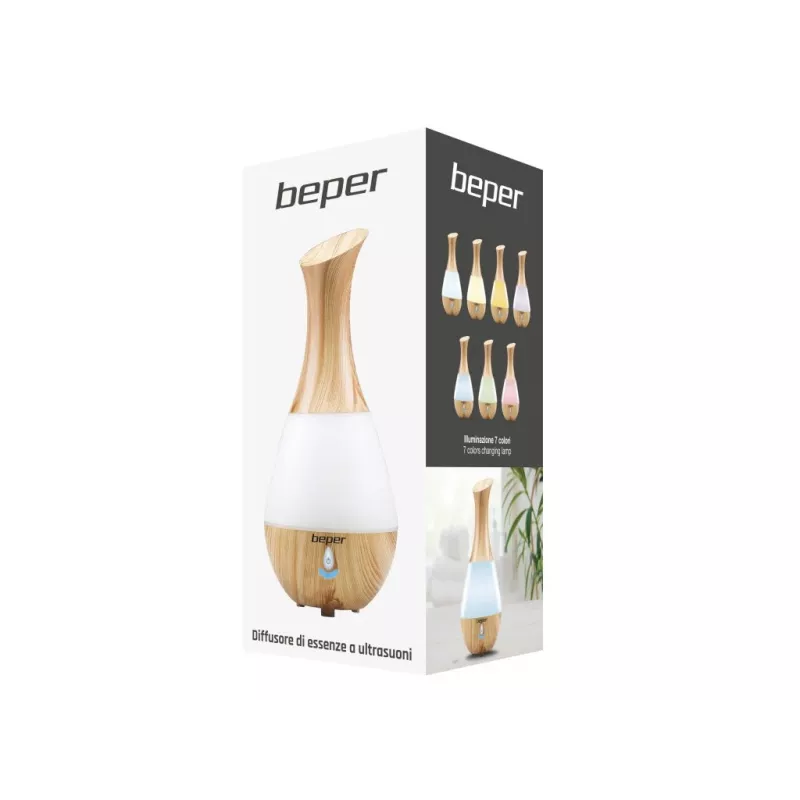 Beper 70.405 Ultraschall-Aromadiffusor, 235 ml, 7-farbiges LED-Licht, 4 W, automatische Abschaltung