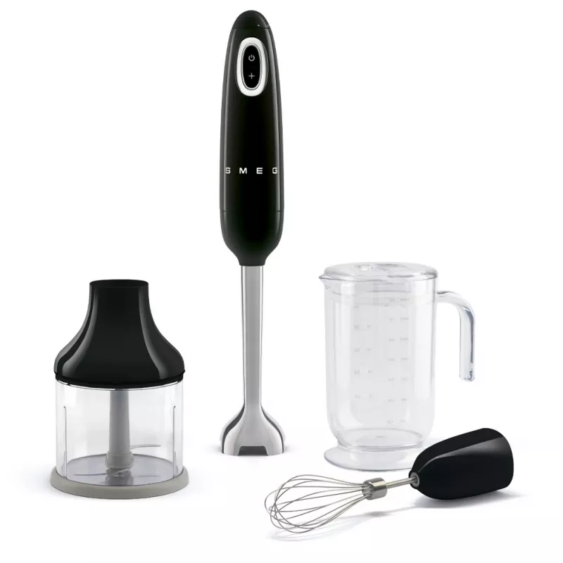 Stabmixer Smeg HBF03BLEU — 700 W Handmixer, 1,4 L Becher, Edelstahlklinge, schwarz