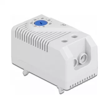 Thermostat DELOCK 66823, Kunststoffgehäuse IP20, 30 W, 250 V, 10 A, 43×60×33 mm, blau/grau