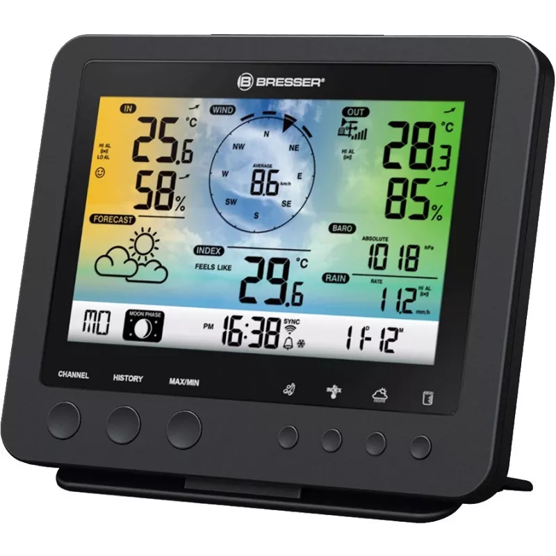 Bresser 7002580 Weather Center 5-in-1 WLAN-Digitalwetterstation mit Profi-Sensor, 5,7″ Display, Netzbetrieb, schwarz