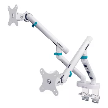 Monitorhalterung DIGITUS Dual-Design für 2×35-Zoll-Bildschirme, Klemme, 2×10 kg, VESA 75–100, neigbar -45–90°