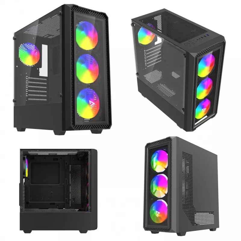 Savio Noctis Glass RGB Cube PC-Gehäuse, ATX/Micro-ATX/Mini-ITX, Front aus Hartglas, RGB-Lüfter, schwarz