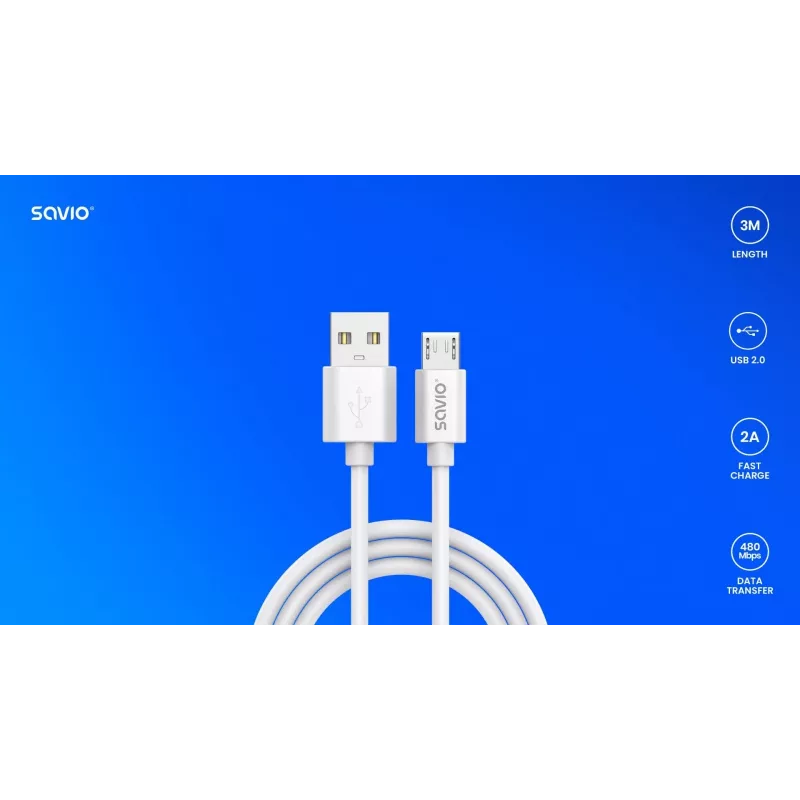 Savio USB 2.0 USB A - Micro USB Weiß CL-167 3 m Kabel