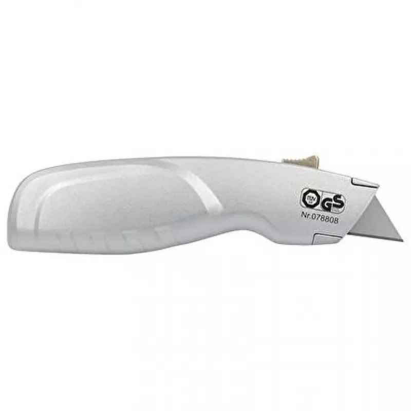 WEDO 78808 Safety-Cutter ALU Cuttermesser, Trapezklinge, federbelastet, selbsteinziehend, 2 Ersatzklingen, TÜV/GS, silber