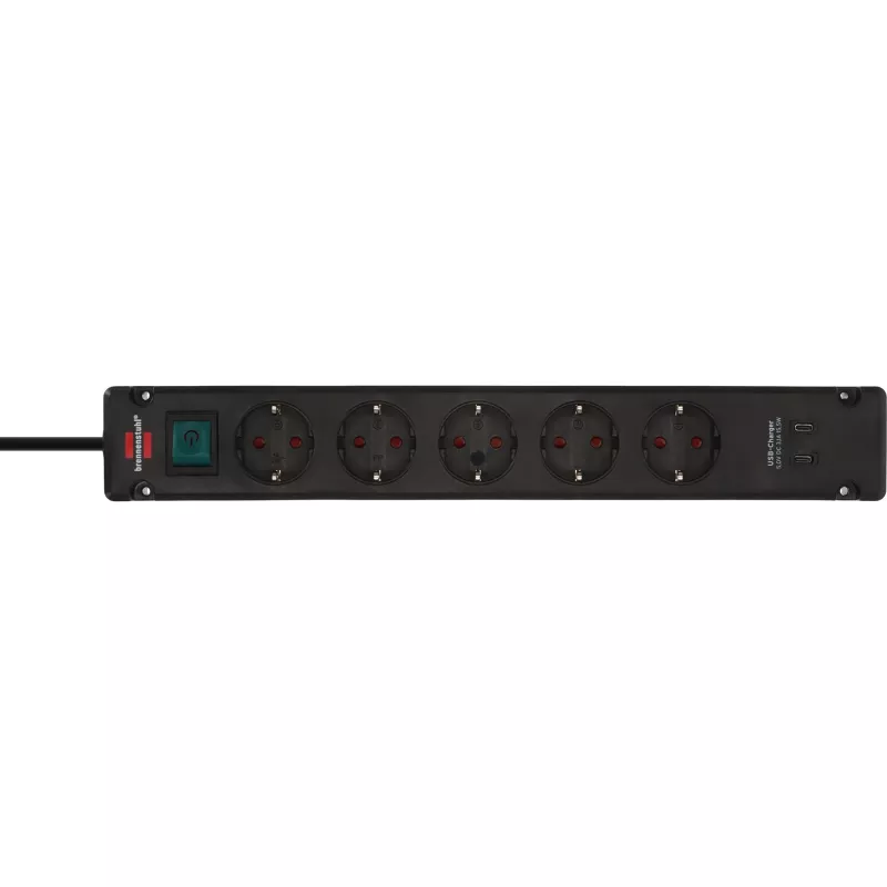 Brennenstuhl Bremounta Steckdosenleiste, 5-fach, 2x USB-C, 3 m, Schwarz